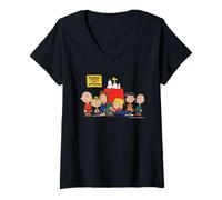 Donna Peanuts Vintage Snoopy Woodstock Gang Felice Amicizia BFF Maglietta con Collo a V