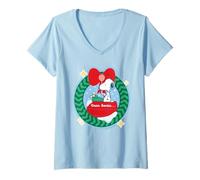 Donna Peanuts Xmas Snoopy Santa Lettera Retro Vacanze Treats Beagle Maglietta con Collo a V