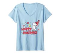 Donna Peanuts Xmas Snoopy Woodstock Cappello di Babbo Natale Happy Vintage Treats Maglietta con Collo a V