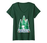 Donna Peanuts Xmas Snoopy Woodstock - Spiriti cantanti con luci Brillanti Maglietta con Collo a V