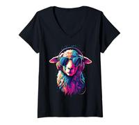 Donna Pecora Agnello Piccola Pecora Domestica Pastore Pecore Dolci Maglietta con Collo a V