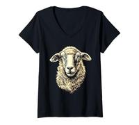 Donna Pecora Agnello Piccola Pecora Domestica Pastore Pecore Dolci Maglietta con Collo a V