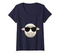 Donna Pecora Pet Funny Farm Animal Cool Shades Summer Sun Maglietta con Collo a V