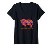 Donna Pecore Farmer Halloween Party Jack O Latern Pumpkin Pattern Maglietta con Collo a V