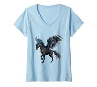 Donna Pegaso, Cavallo Volante Alato, Mitologia Greca Antica Maglietta con Collo a V