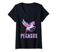 Donna Pegaso Creatura Volante Fantasy Rosa e Cavaliere Maglietta con Collo a V