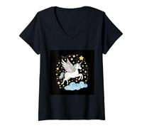 Donna Pegasus volante con le stelle Maglietta con Collo a V