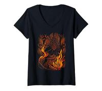Donna Pele Mitologia Polinesiana Dea del Fuoco Hawaiano Maglietta con Collo a V