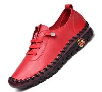 Donna Pelle Manzo Morbido Piatto Mocassini Slip-on Punta Rotonda Traspirante Mamma Casual Scarpe Primavera Leggero Women's Buono Supporto dell'arco Plantare Antiscivolo Fondo Camminare Caduta Scarpe (