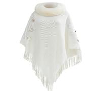 Donna Pelliccia Finta Poncho Mantella Nappa con Frange Scialle Alzata di Spalle