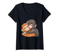 Donna Peluche a Forma di scimmietta Che abbraccia Maglietta con Collo a V