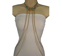 Donna Pendente a Sfera Metallo Oro Corpo Catenina Moda Gioielli Blu Turchese