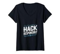 Donna Penetration Testing "HACK RESPONSABILMENTE" Cyber Security Maglietta con Collo a V
