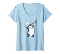 Donna Penguin è Uno Chef Antartico Animale Maglietta con Collo a V