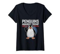 Donna Penguin Flippers Up Anti Trump Resist Penguins contro Trump Maglietta con Collo a V
