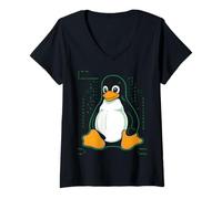 Donna Penguin Linux Maglietta con Collo a V