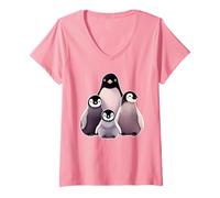 Donna Penguin Mom - Madre pinguino Maglietta con Collo a V