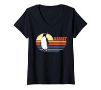 Donna Penguin Resist Funny Penguins Protest Against Tariffs Maglietta con Collo a V