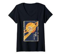 Donna Penguin Space Saturn Ring Surfer Astronauta Giapponese Maglietta con Collo a V