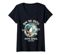 Donna Penguin Surfing Waves Sud Africa Cape cod Surfs Up Fun Maglietta con Collo a V