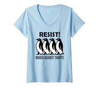 Donna Penguins Against Tariffs Resist Funny Penguin Tariff Protest Maglietta con Collo a V