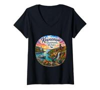 Donna Penisola di Keweenaw, Michigan, Mi USA Lake Superior, Rame Maglietta con Collo a V