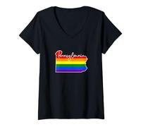 Donna Pennsylvania Mappa USA Stato Arcobaleno Flag Orgoglio Maglietta con Collo a V