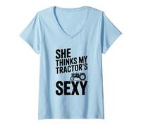 Donna Pensa Che Il Contadino umoristico Sexy del Mio Trattore Maglietta con Collo a V
