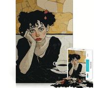 Donna pensierosa che prende il caffè - Puzzle da 1000 pezzi per adolescenti - Puzzle facile da costruire - Tempo libero - Taglio preciso - Regalo di Babbo Natale (38x26cm)