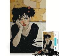 Donna pensierosa che prende il caffè - Puzzle da 1000 pezzi per adulti - Puzzle Think Toy Home Enjoy Fine Cut - Regalo di Babbo Natale (50x75cm)