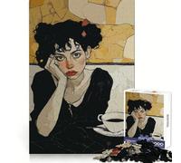 Donna pensierosa che prende il caffè - Puzzle da 1000 pezzi per adulti - Puzzle Think Toy Home Enjoy Fine Cut - Regalo di Babbo Natale (50x75cm)