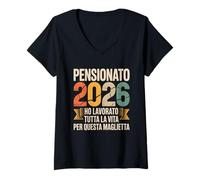 Donna Pensionato 2026 Traguardo della Pensione con Ironia Maglietta con Collo a V