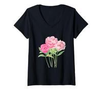 Donna Peony Flower - Bouquet of Peonies Women And Girls Maglietta con Collo a V