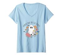 Donna People Give Me The Creeps Carino Halloween Fantasma Fiore Maglietta con Collo a V
