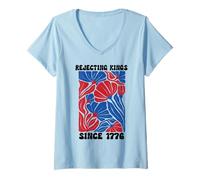 Donna People Rejecting Kings Since 1776 Floral No Kings in America Maglietta con Collo a V