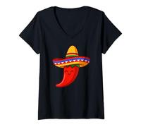 Donna Peperoncino Sombrero Maglietta con Collo a V
