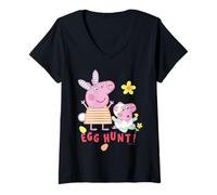Donna Peppa Pig Egg Hunt Pasqua Maglietta con Collo a V
