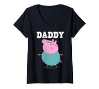 Donna Peppa Pig Father's Day Daddy Bold Text Portrait of Daddy Big Maglietta con Collo a V