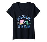 Donna Peppa Pig George Dinosaur Raw Dream Team Adventure Classic Maglietta con Collo a V