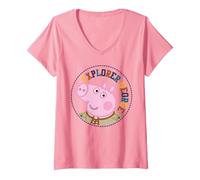 Donna Peppa Pig George Explorer Avventura all'aperto Scuola Classica Maglietta con Collo a V
