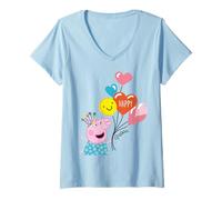 Donna Peppa Pig Happy Birthday Maglietta con Collo a V