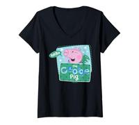 Donna Peppa Pig Hello I am George Pig Maglietta con Collo a V