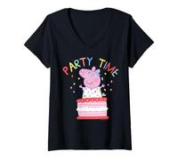 Donna Peppa Pig Party Time Birthday Maglietta con Collo a V