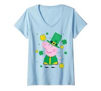 Donna Peppa Pig St. Patrick's Day Shamrocks And Leprechaun Hat Maglietta con Collo a V