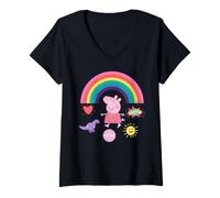 Donna Peppa Pig Super Sunshine Summer Rainbow Dinosaur Love Retro Maglietta con Collo a V