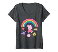 Donna Peppa Pig Super Sunshine Summer Retro Love, Dinosauro Arcobaleno Maglietta con Collo a V