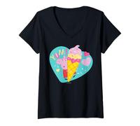 Donna Peppa Pig Yum Ice Cream Maglietta con Collo a V