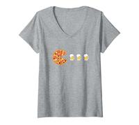 Donna Pepperoni Pizza Chomping Draft Beer Pizza Divertente Maglietta con Collo a V