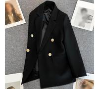 Donna per Blazer Manica Lunga Tinta Unita con Tasca Donna per Blazer (Nera | Design a maniche lunghe, pratiche tasche laterali, motivo a tinta unita, look elegante per tutti i giorni