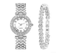 Donna per cristallo per quadrante orologio al quarzo cinturino in lega | per Full per cristallo per quadrante, strass scintillanti, elegante tono oro, quarzo preciso, lega leggera